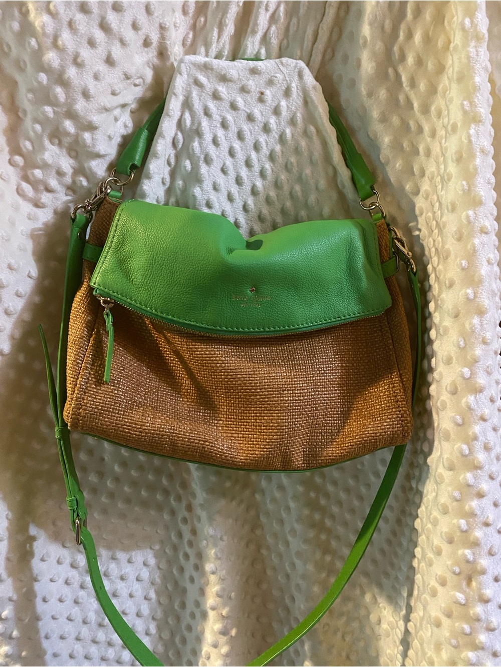 kate spade Green and Tan Woven Convertible Shoulder Bag
